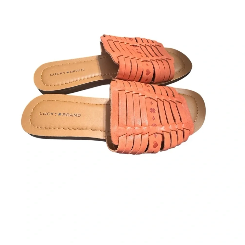 Lucky Brand Women’s Baneen Orange Leather Bohemian Slides Sandals 9M